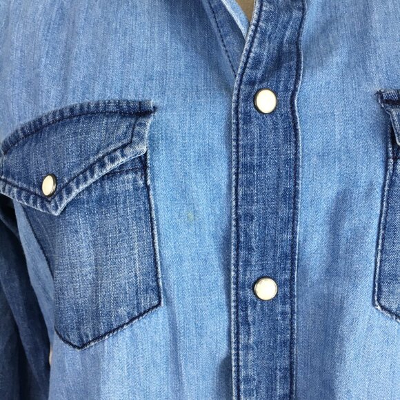 MOTHER Snap Button ALL My EX'S Picking Up The Piece Long Sleeve Chambray Shirt - Picture 7 of 16